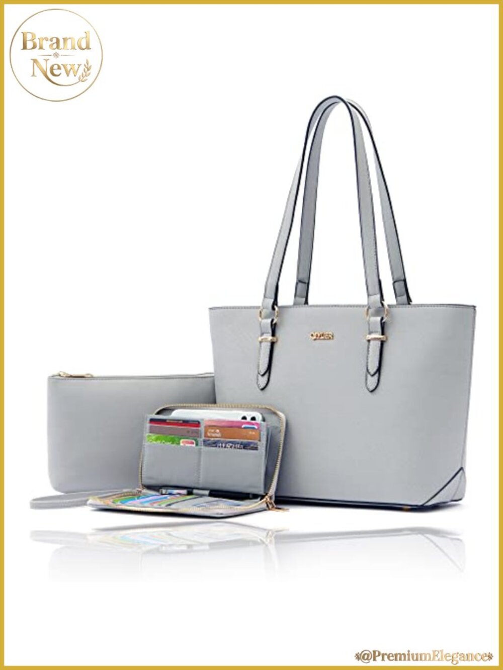Women's Tote Handbag Set with RFID Wallet and Cosmetic Bag